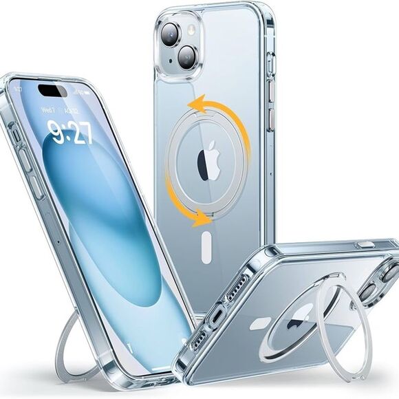 I‎ phone 14 Pro Max clear MagSafe 360 Ring-stand military drop protection New - Picture 1 of 6